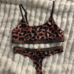 PSD Leopard Print Bralette and Thong Set